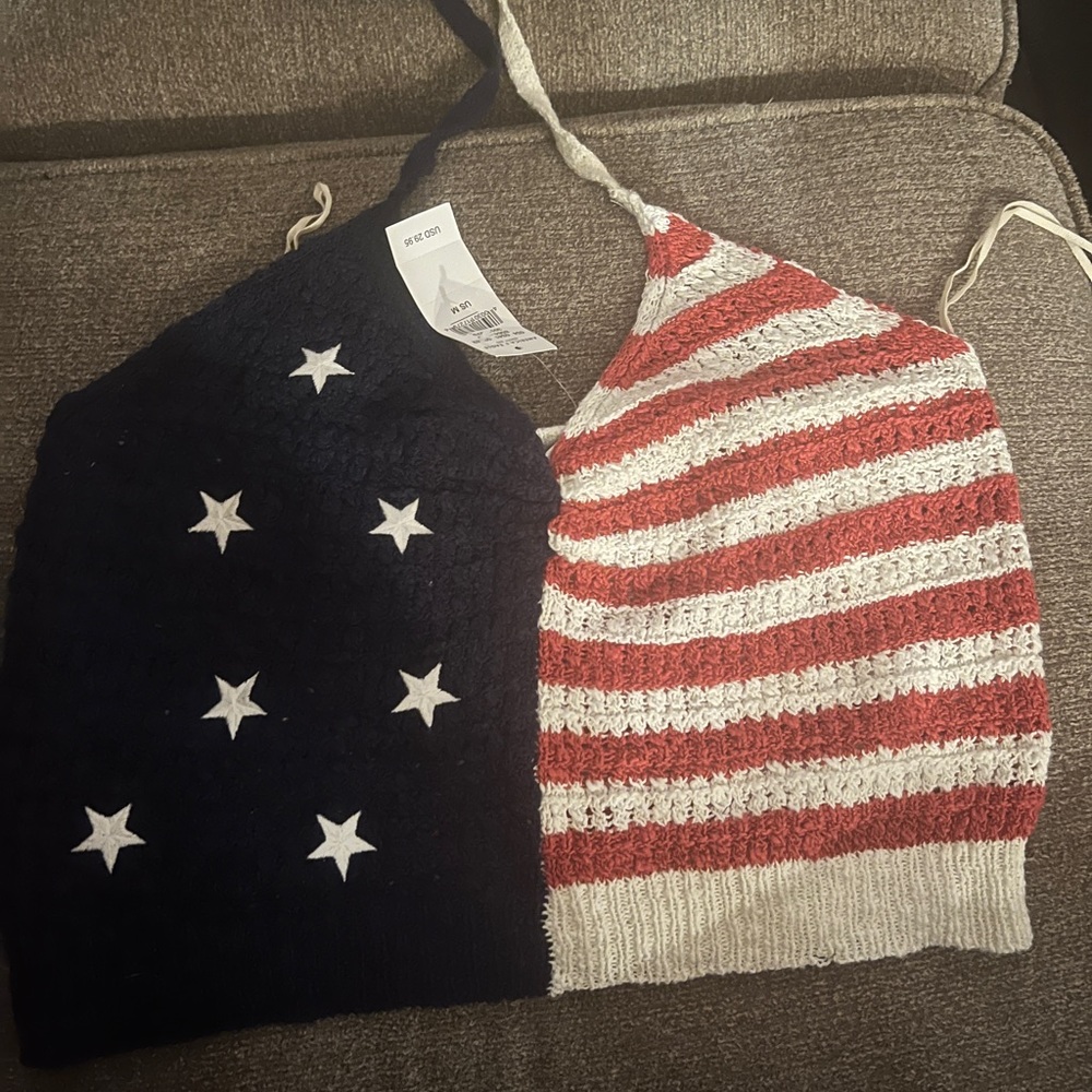 American Eagle American Flag Crochet Halter Top